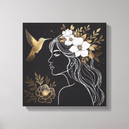Minimalist Feminine Wall Art with Gold Botanical Leinwanddruck
