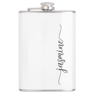 Minimalist Femininer Weißer Monogramm-Name in Schr Flachmann