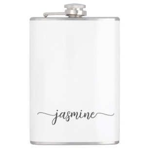 Minimalist Femininer Weißer Monogramm-Name Schrift Flachmann
