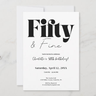 Minimalist Fifty & Fine 50th Birthday Einladung
