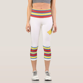Minimalist, Five Retro Stripes, Blue Red Yellow on Capri Leggings