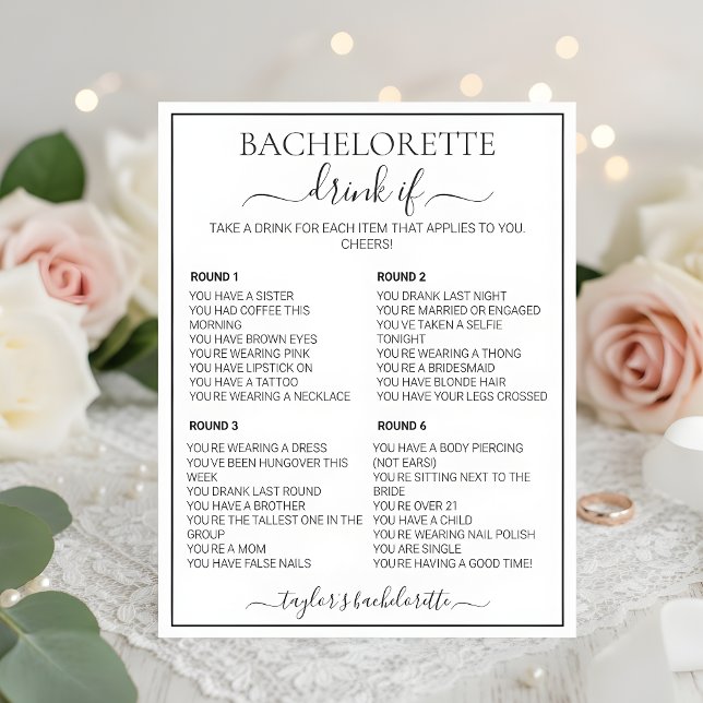 Minimalist Floral Bachelorette Drink If Game Card (Von Creator hochgeladen)
