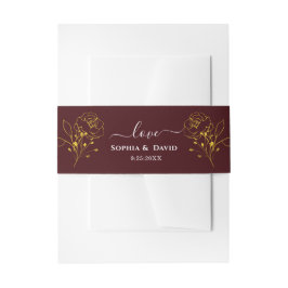 Minimalist Floral Deep Burgundy Monogram Wedding Einladungsbanderole