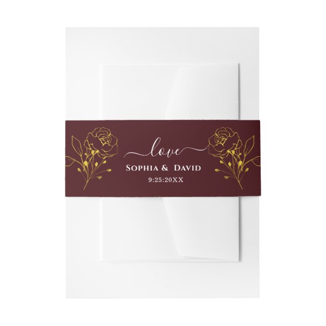 Minimalist Floral Deep Burgundy Monogram Wedding Einladungsbanderole (Vorderseite Beispiel)