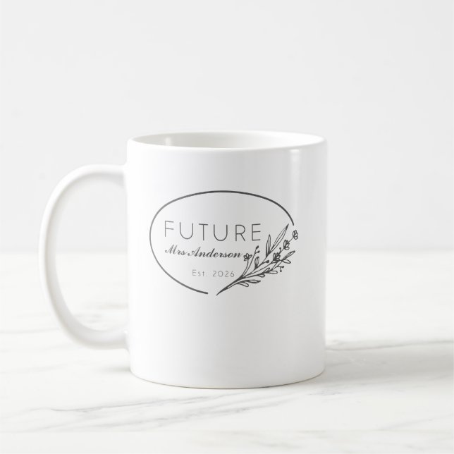 Minimalist Floral Future Mrs. Est 2026 Wedding  Kaffeetasse (Links)