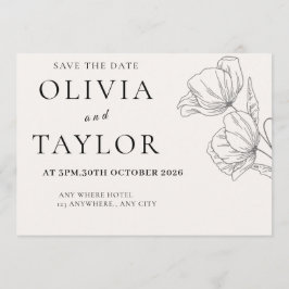 Minimalist Floral Line Art Save the Date Card 