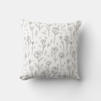 Minimalist Floral Line Art Throw Pillow Kissen