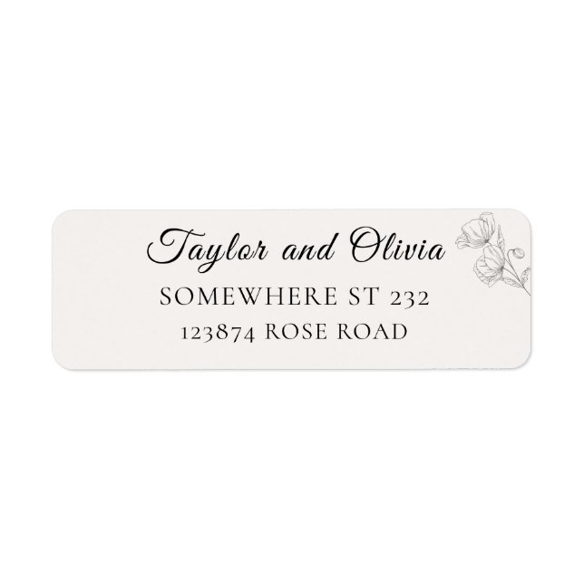 Minimalist Floral Line Art Wedding Address Label (Vorne)
