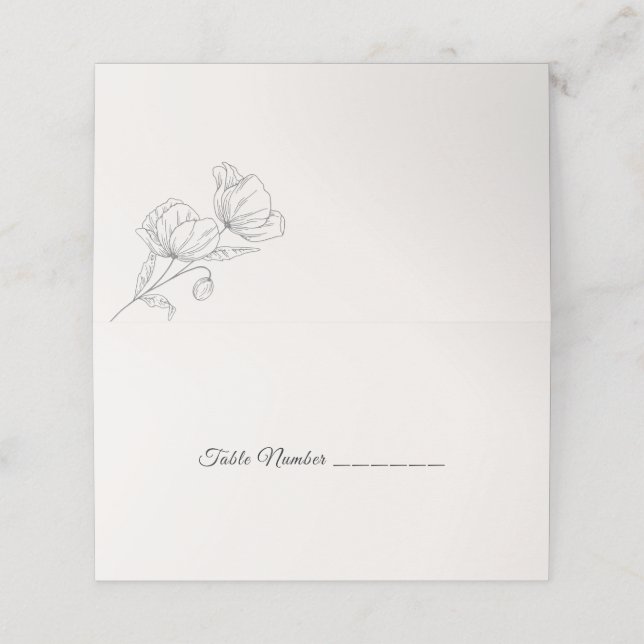 Minimalist Floral Line Art Wedding Elegant Botanic Platzkarte (Außenseite Aufgefaltet)