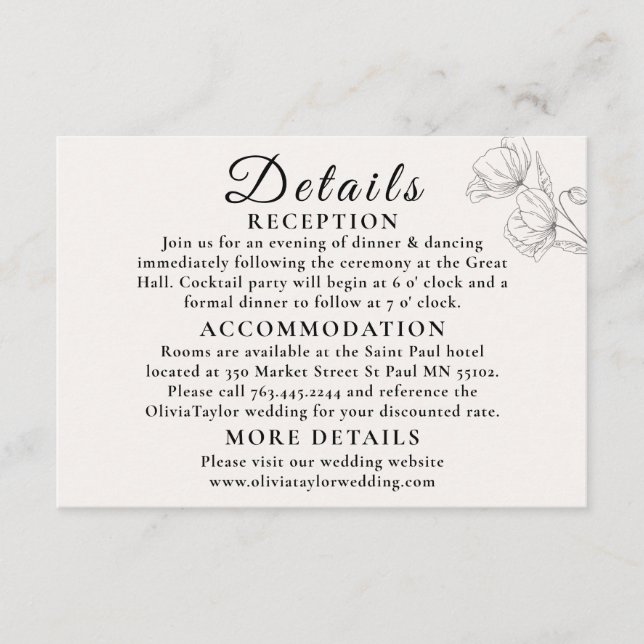 Minimalist Floral Line Art Wedding Enclosure Card  Begleitkarte (Vorderseite)