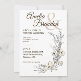 Minimalist Floral Line Art Wedding Invitation Einladung