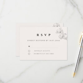 Minimalist Floral Line Art Wedding RSVP Card