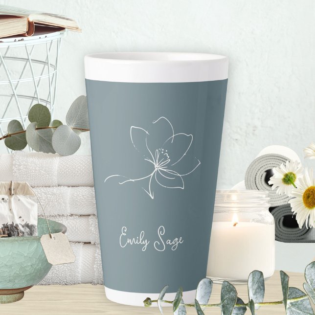 Minimalist Floral Line Art Zen Ivory Coastal Blue Milchtasse (Minimalist Floral Line Art Zen Ivory Coastal Blue Latte Mug ©Susanne Sachers - Sunny Wanderlust 🌞✈️)