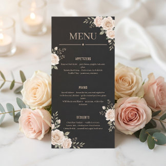 Minimalist Floral Schwarzes Restaurant- oder Hochz Programm