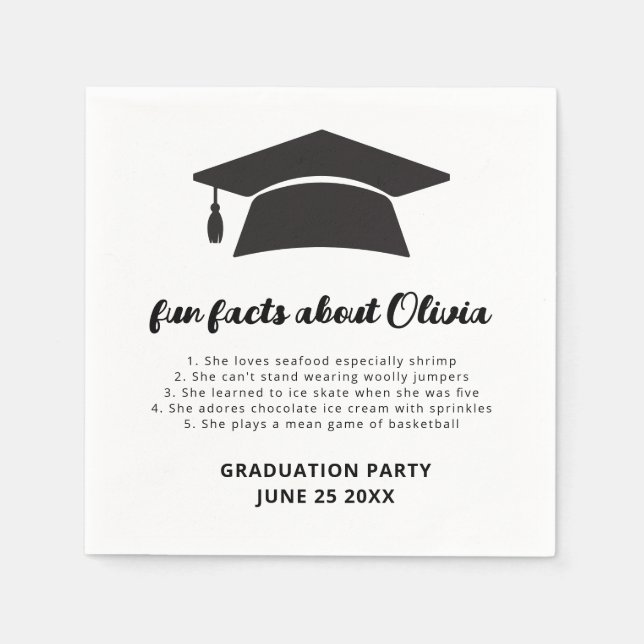 Minimalist Fun Facts Grad Cap Graduation Party  Serviette (Vorderseite)