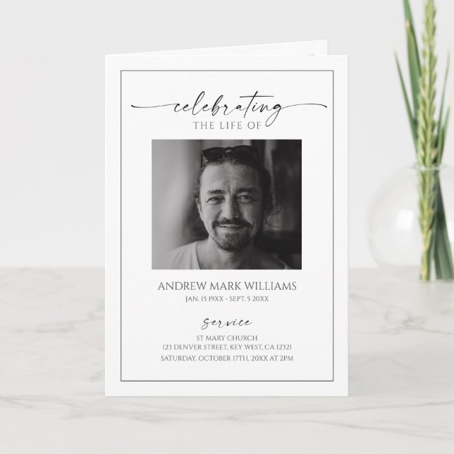 Minimalist Funeral Order of Service Folded Program Karte (Vorderseite)