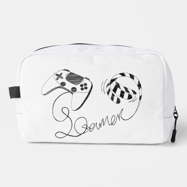 Minimalist Gamer Cat Line Art - Controller Cable  Waschbeutel (Vorderseite)