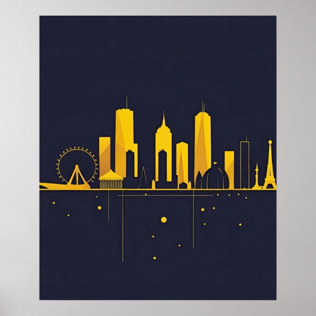 Minimalist Geometric City Skyline Silhouette  Poster (Vorne)
