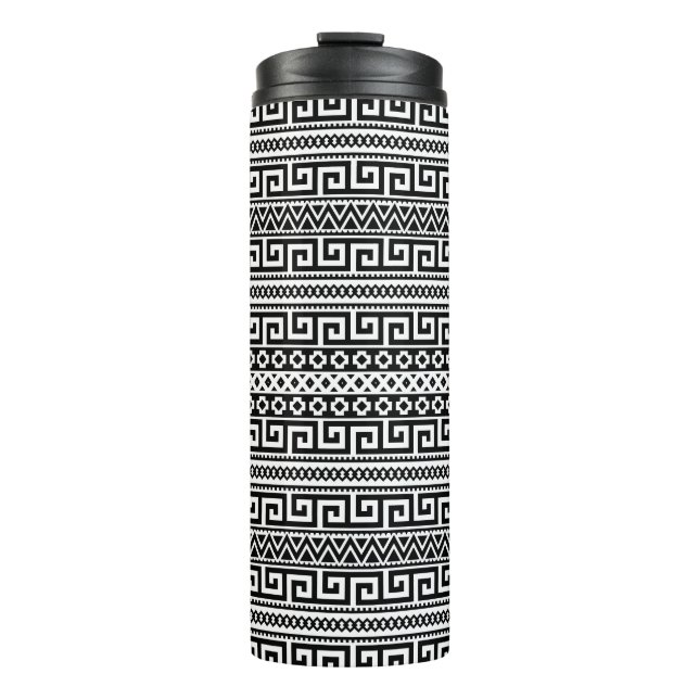 Minimalist Geometric Maze Lines Black White Thermosbecher (Vorderseite)