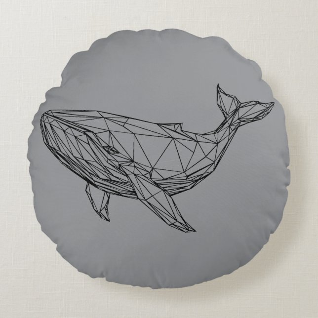 Minimalist Geometric Whale Pillow Rundes Kissen (Vorderseite)