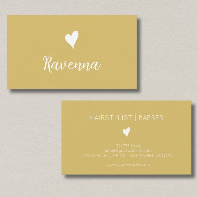 Minimalist Gold and White Heart Barber Name Visitenkarte (Von Creator hochgeladen)