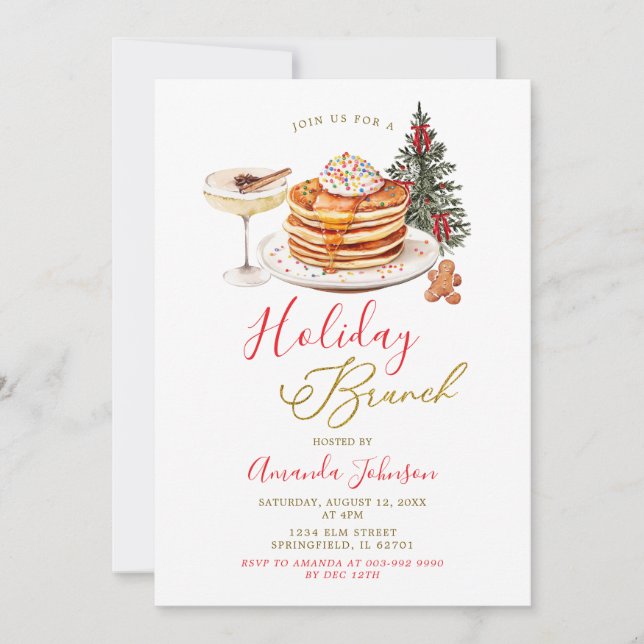 Minimalist Gold Christmas Party Red Holiday Brunch Einladung (Vorderseite)