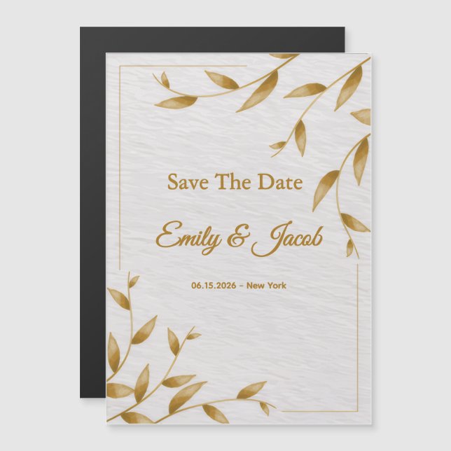 Minimalist Gold Frame Save The Date Card | Elegant Magneteinladung (Vorne/Hinten)