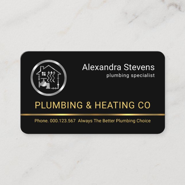 Minimalist Gold Line Silver Plumbing Heating Visitenkarte (Vorderseite)