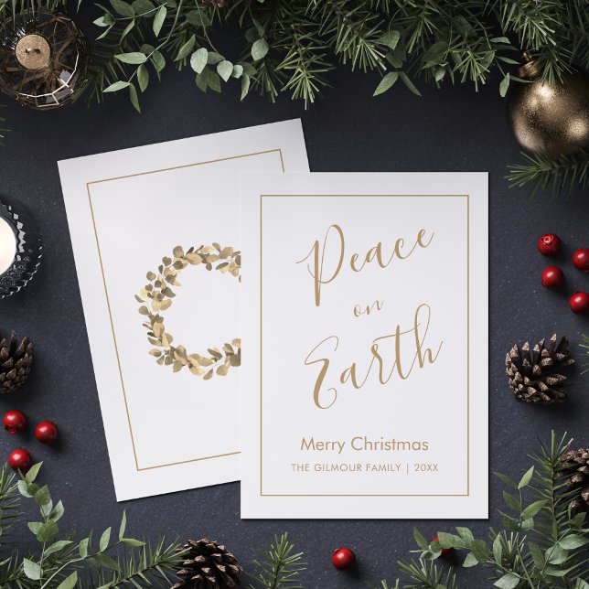 Minimalist|Gold Peace on Earth Christmas Card Einladung (Von Creator hochgeladen)