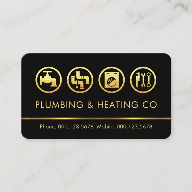 Minimalist Gold Plumbing Tools Line Visitenkarte (Vorderseite)