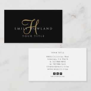 Minimalist Gold Schrift Monogramm Name Schwarz Visitenkarte