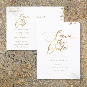 Minimalist Gold Schrift Save-the-Date-Karte Ankündigungspostkarte