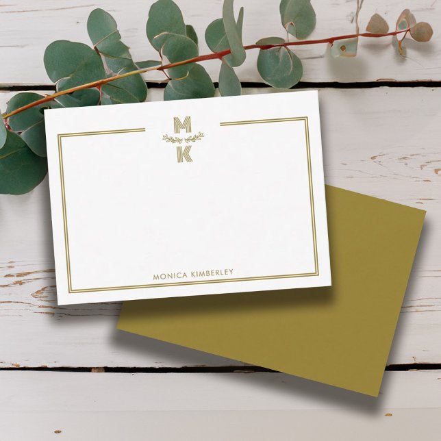 Minimalist Gold Two Border Monogram Note Card Mitteilungskarte (Minimalist Gold Two Border Monogram Note Card)