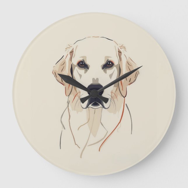 Minimalist Golden Retriever Line Art  Große Wanduhr (Vorderseite)