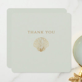 Minimalist Golden Seashell Mute Sage Wedding Dankeskarte