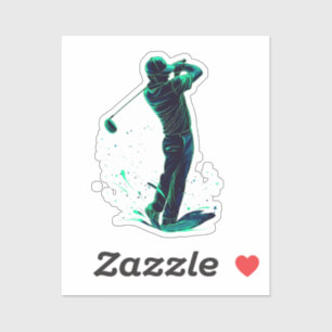 Minimalist Golfer Green Glow Silhouette Aufkleber