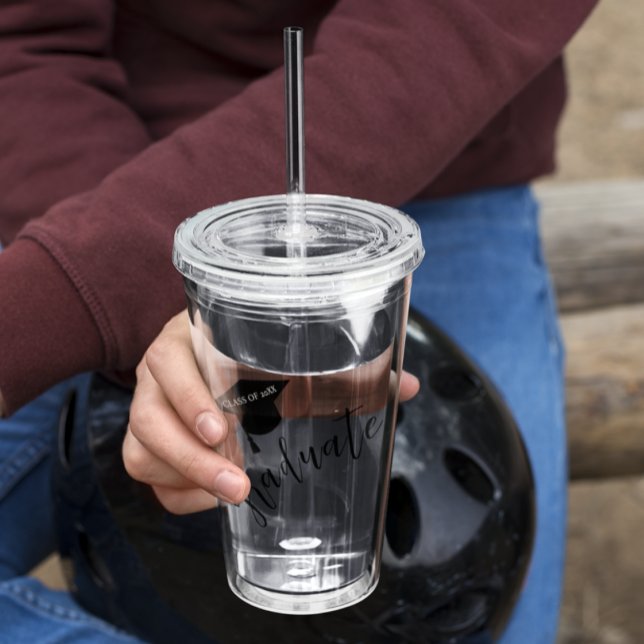 Minimalist Grad Cap Black & White Graduation Acryltrinkbecher (Von Creator hochgeladen)