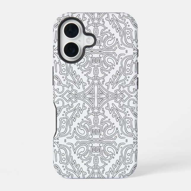 Minimalist graues Blumenmuster iPhone 16 Hülle (Rückseite)