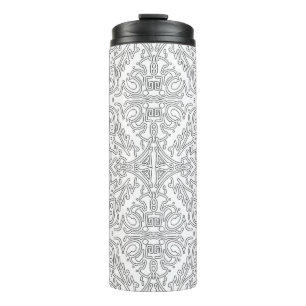 Minimalist graues Blumenmuster Thermosbecher