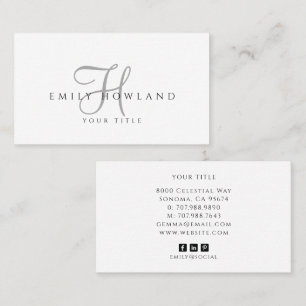 Minimalist Graues Skript-Monogramm-Name Visitenkarte