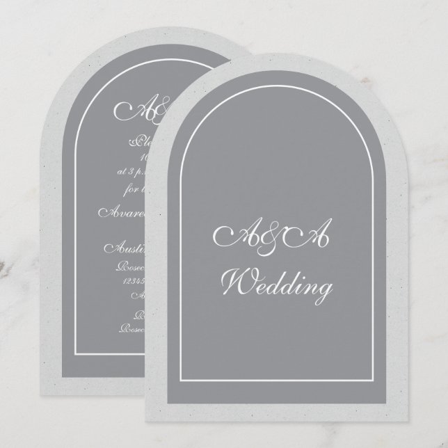 Minimalist Gray and Light Gray Arch Wedding  Einladung (Vorne/Hinten)
