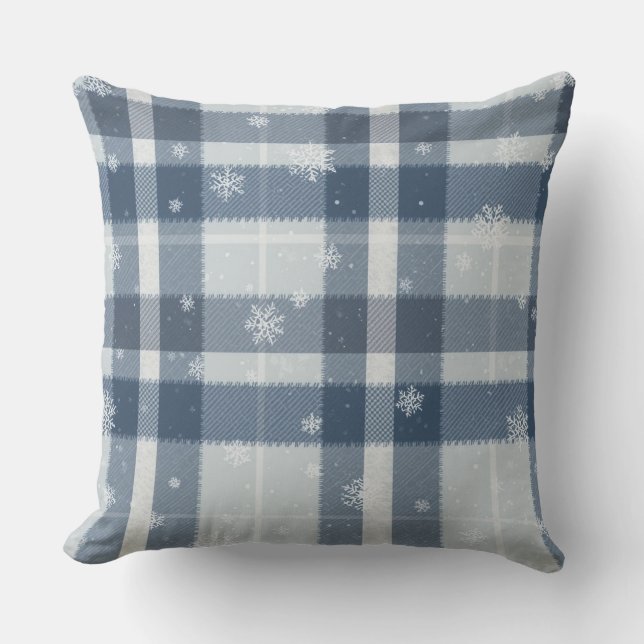 Minimalist Gray & Silver Snowflake Plaid Kissen (Vorderseite)
