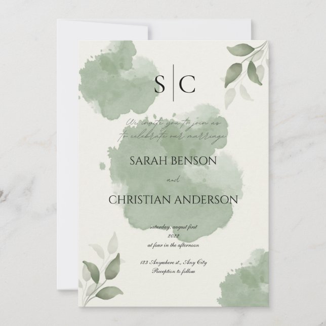 Minimalist Green Botanical Wedding Invitation Einladung (Vorderseite)
