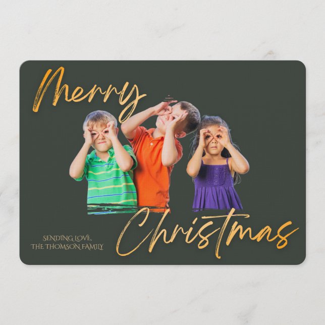 Minimalist Green Gold Merry Christmas Handwriting  Einladung (Vorderseite)