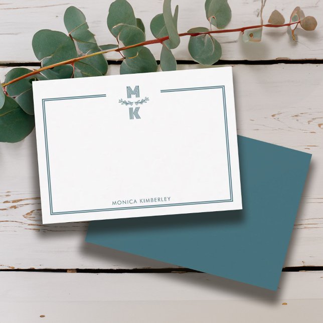 Minimalist Green Two Border Monogram Note Card Mitteilungskarte (Minimalist Green Two Border Monogram Note Card)
