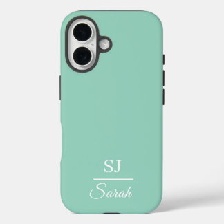 Minimalist Green with Name and Initial  iPhone 16 Hülle