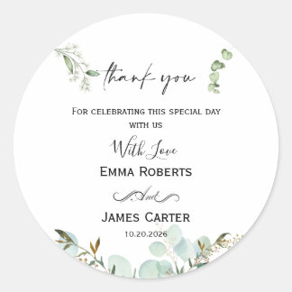 Minimalist Greenery Thank You Round Sticker