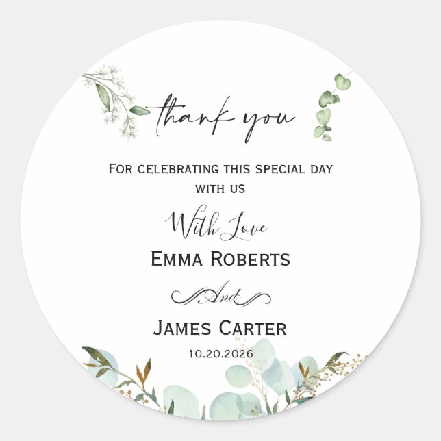 Minimalist Greenery Thank You Round Sticker (Devant)