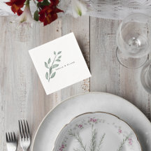 Minimalist Greenery Wedding Cocktail Napkins