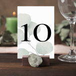 Minimalist Greenery Wedding Table Number Card Tischnummer<br><div class="desc">Help guests easily find their tables while enhancing your reception decor with these elegant minimalist greenery wedding table number cards. Featuring soft botanical eucalyptus-style leaves and bold modern typography, this design blends natural beauty with clean contemporary style. The large table number stands prominently over a subtle botanical background, creating a...</div>